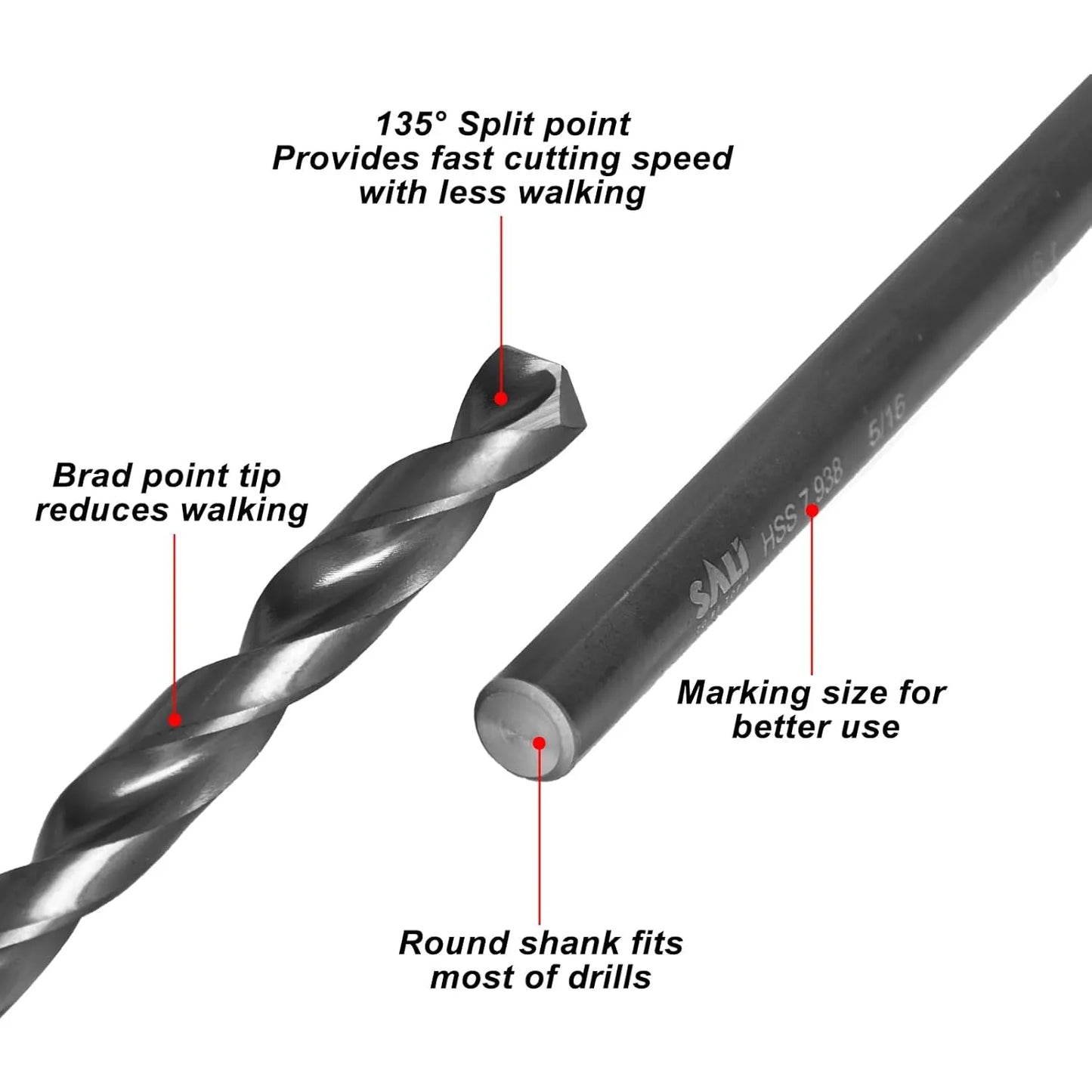 SALI Cobalt Aircraft Extension Drill Bits 20 pcs,5/64"×6" Long Length Drill Bits for Drilling into Sheet Metal, Stainless, Aluminum, Wood, & Copper