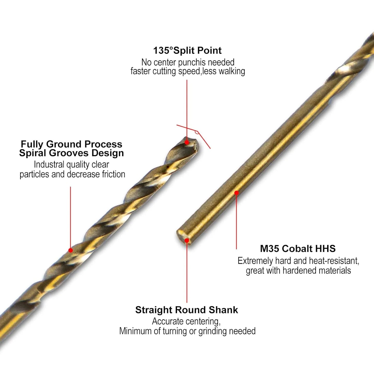 SALI Cobalt Drill Bit Set, 10Pcs 1/16" M35 High Speed Steel Jobber Length Drill Bit Kit for Hardened Metal, Stainless Steel, Cast Iron, Wood and Plastic, with Index Storage Case