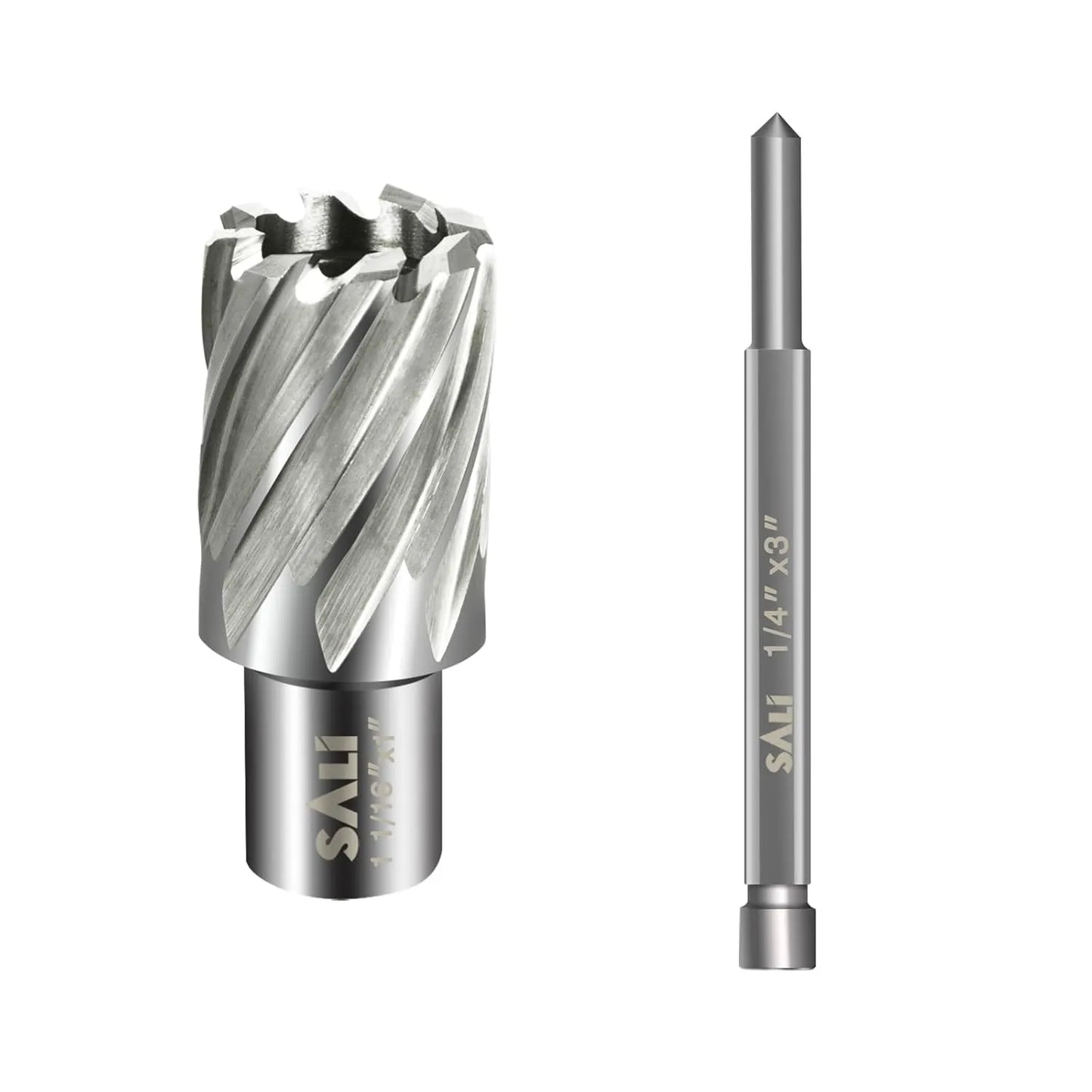 SALI Annular Cutter Diameter 1-1/16 Inch with Weldon Shank 3/4"(with 2 Flats) Cutting Depth 1" Mag Drill Bit for Magnetic Drill Press HSS Fully Ground Drill with One 1/4"*3" Pilot Pin