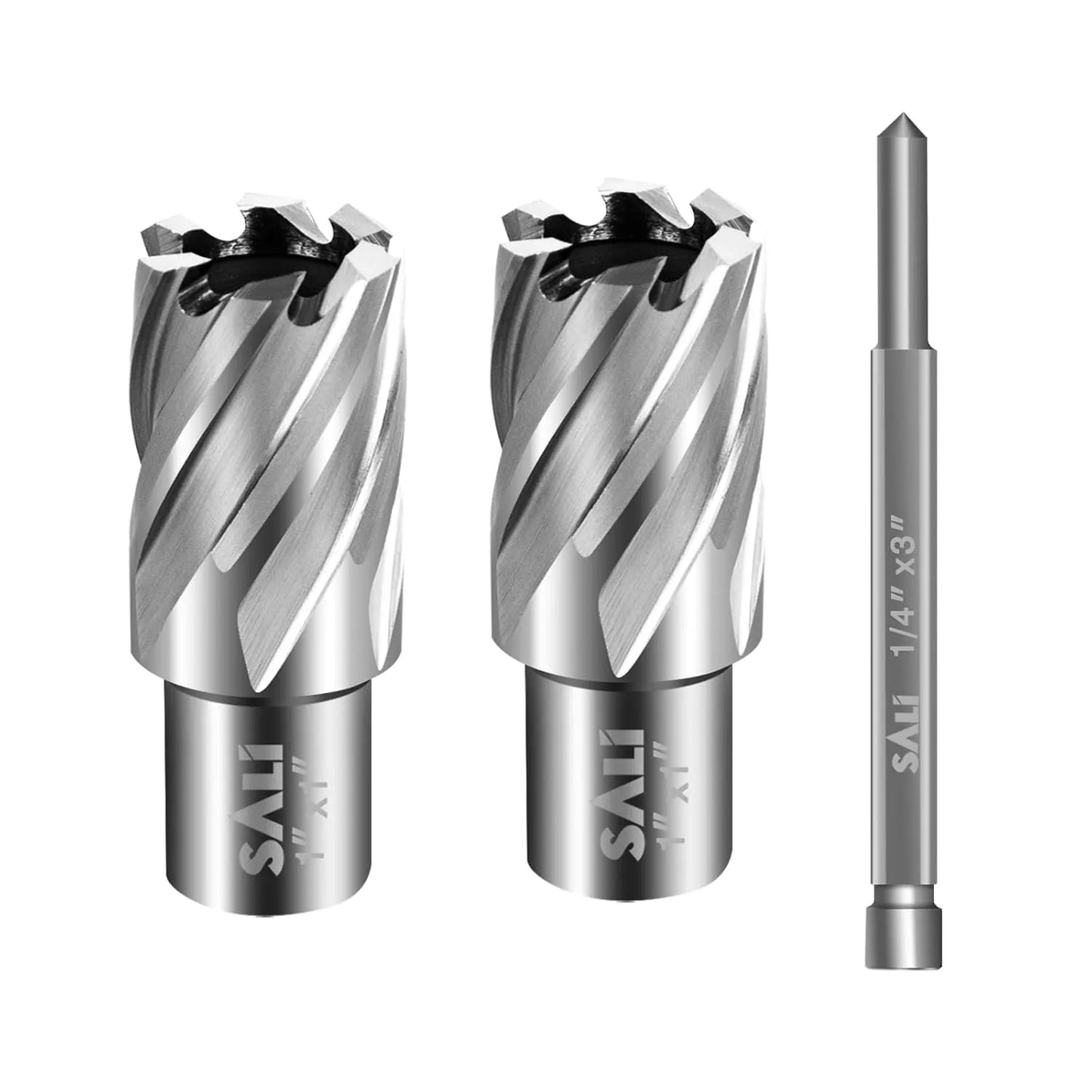 SALI 2 pcs Annular Cutter Diameter 1 Inch with Weldon Shank 3/4" (with 2 Flats) Cutting Depth 1" Mag Drill Bit for Magnetic Drill Press HSS Fully Ground Drill with One 1/4"*3" Pilot Pin