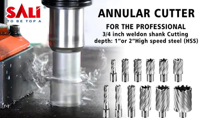 SALI 2 pcs Annular Cutter Diameter 1 Inch with Weldon Shank 3/4" (with 2 Flats) Cutting Depth 1" Mag Drill Bit for Magnetic Drill Press HSS Fully Ground Drill with One 1/4"*3" Pilot Pin