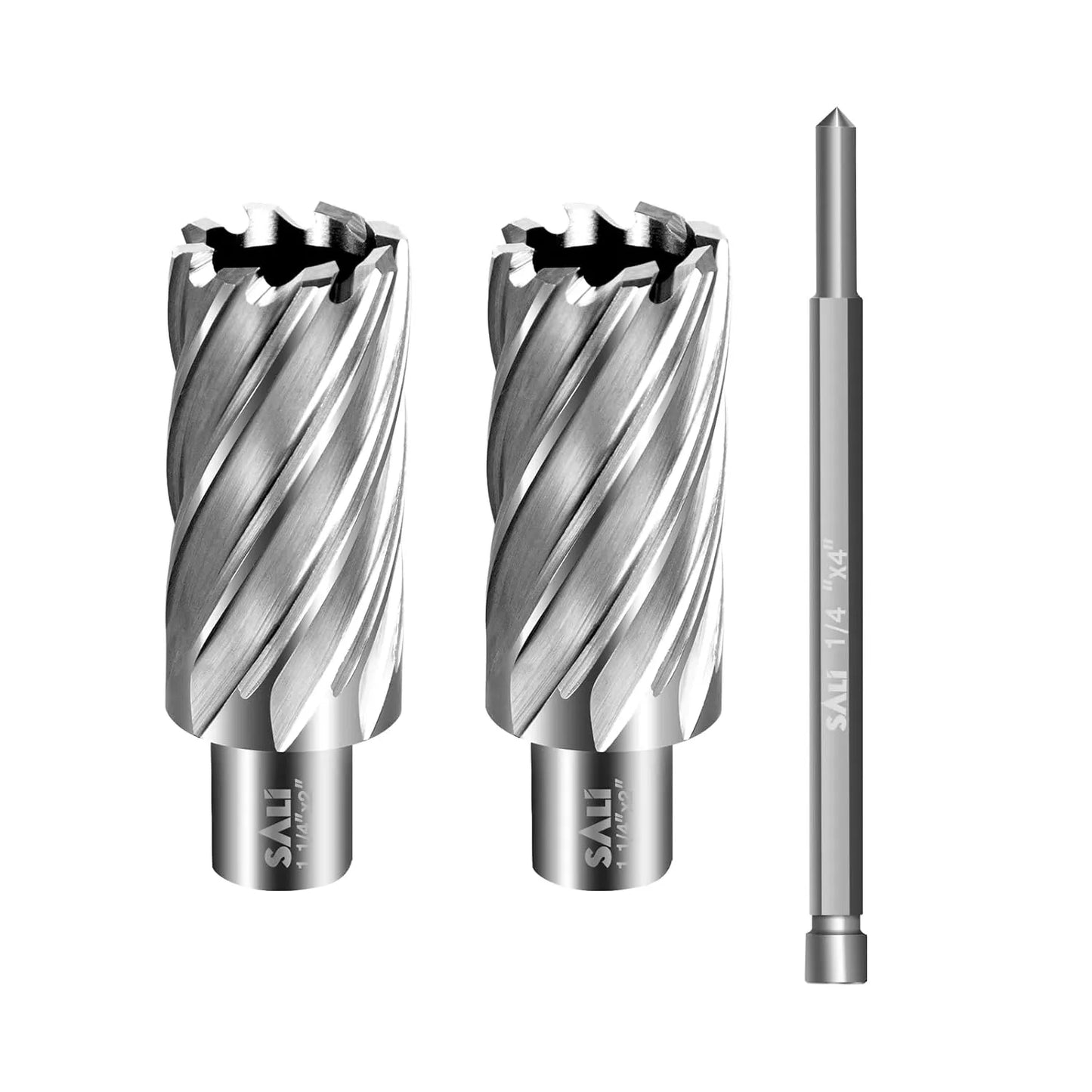 SALI 2 pcs Annular Cutter Diameter 1-1/4 Inch with Weldon Shank 3/4" (with 2 Flats) Cutting Depth 2" Mag Drill Bit for Magnetic Drill Press HSS Fully Ground Drill with One 1/4"*4" Pilot Pin