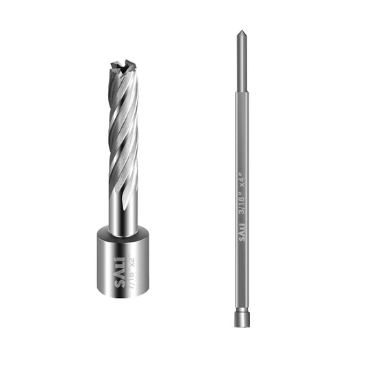 SALI Annular Cutter Diameter 7/16 Inch with Weldon Shank 3/4" (with 2 Flats) Cutting Depth 2" Mag Drill Bit for Magnetic Drill Press HSS Fully Ground Drill with One 3/16"*4" Pilot Pin