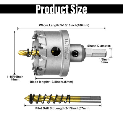 SALI 1-15/16" (49mm) TCT Hole Saw Kit Tungsten Carbide Tipped Hole Saw Drill Bit with Titanium-Plated Pilot Drill bit for Metal, Stainless Steel, Iron, Wood, Plastic
