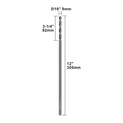SALI Cobalt Aircraft Extension Drill Bits,5/16"×12" Long Length Drill Bits for Drilling into Sheet Metal, Stainless, Aluminum, Wood, & Copper