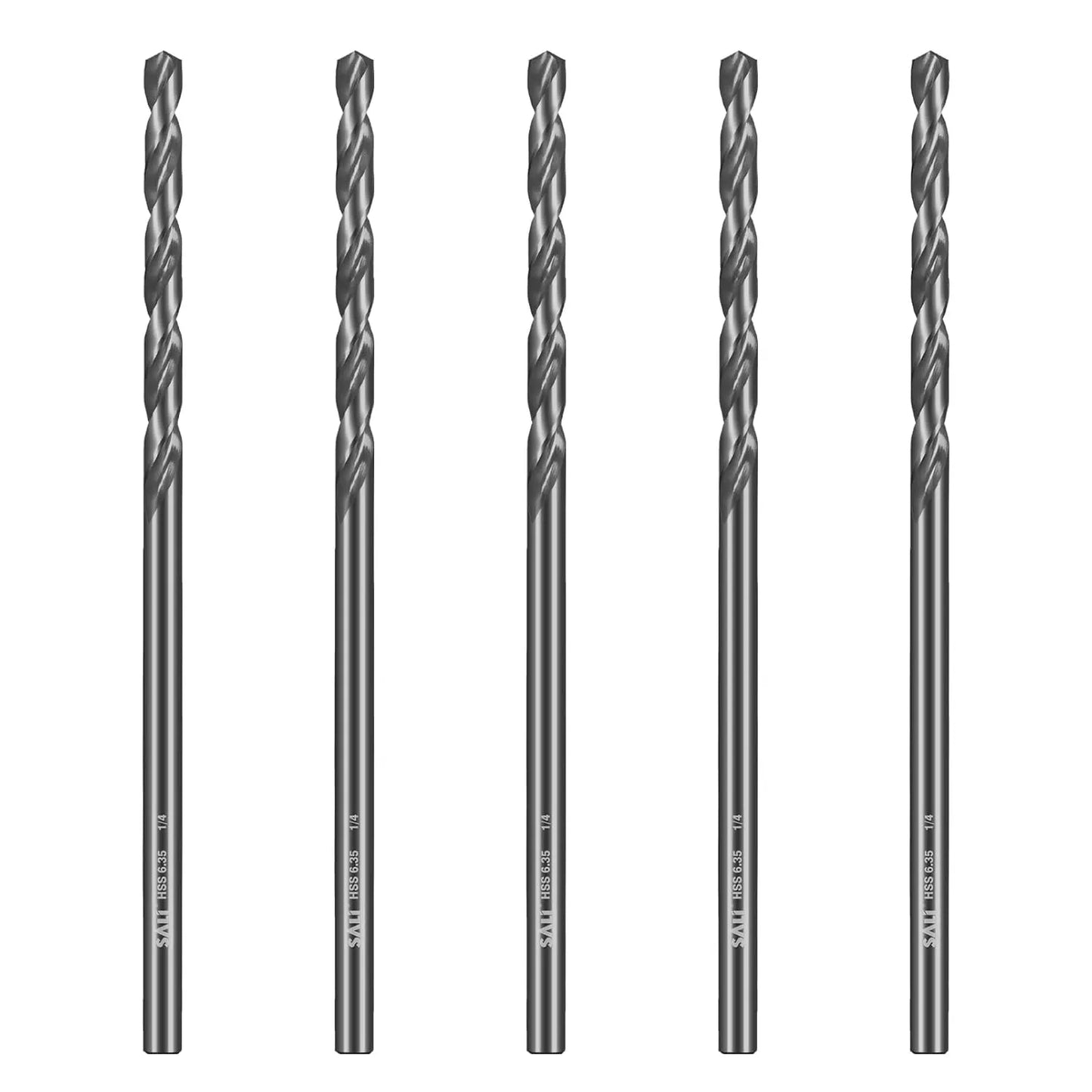 SALI Cobalt Aircraft Extension Drill Bits 5 pcs,1/4"×6" Long Length Drill Bits for Drilling into Sheet Metal, Stainless, Aluminum, Wood, & Copper