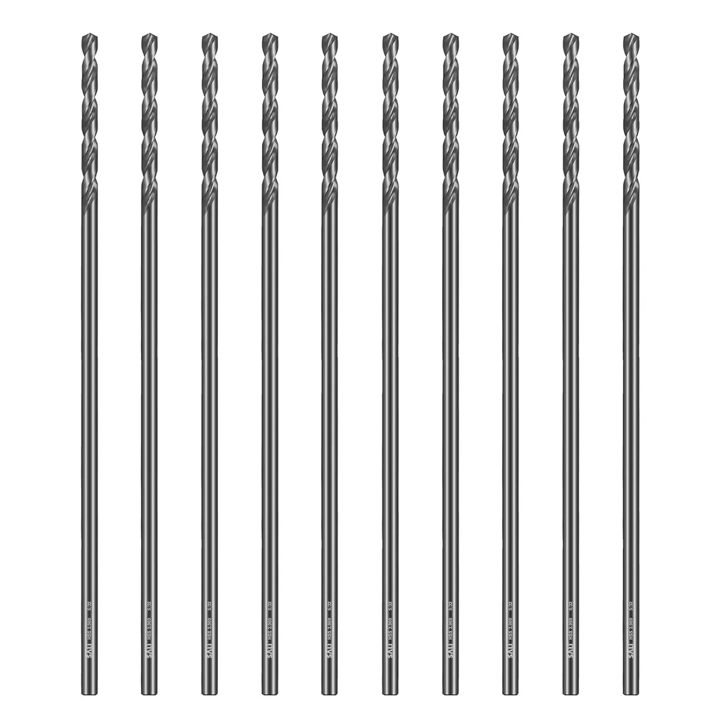 SALI Cobalt Aircraft Extension Drill Bits 10 pcs,5/32"×6" Long Length Drill Bits for Drilling into Sheet Metal, Stainless, Aluminum, Wood, & Copper