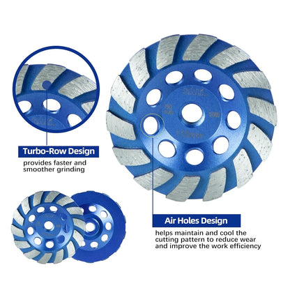 SALI 4.5 Inch 3pcs Concrete Grinding Wheels 14 Turbo Diamond Segments 5/8-11 Arbor Diamond Grinding Wheel Fit for Paint, Epoxy, Mastic, Coating Removal