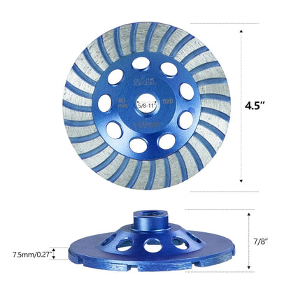 SALI 4.5 Inch Concrete Grinding Wheels 27 Turbo Diamond Segments 5/8-11 Arbor Diamond Grinding Wheel Fit for Paint, Epoxy, Mastic Coating Removal