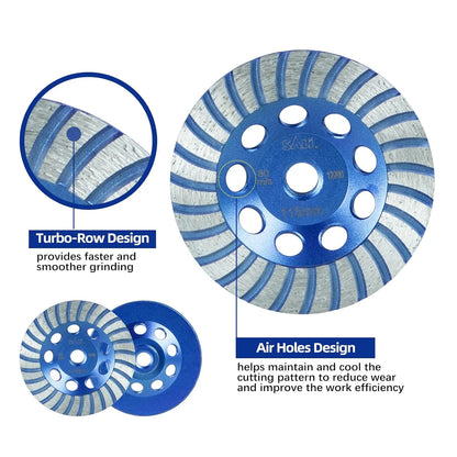 SALI 4.5 Inch Concrete Grinding Wheels 27 Turbo Diamond Segments 5/8-11 Arbor Diamond Grinding Wheel Fit for Paint, Epoxy, Mastic Coating Removal