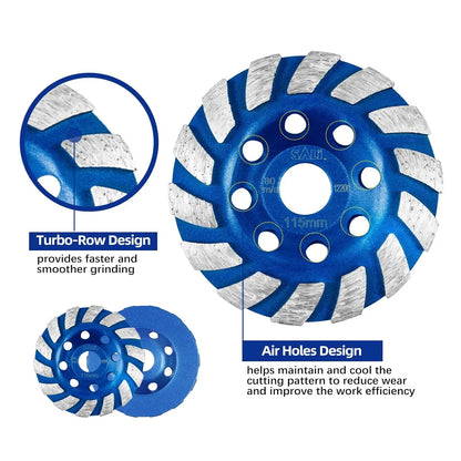 SALI 5pcs Diamond Concrete Grinding Wheel 4 1/2 inch for Polishing and Cleaning Stone Surface, Cement, Marble, Rock, Granite, and Thinset Removing, Angle Grinder Segment Wheels Cup 115 * 22.2MM