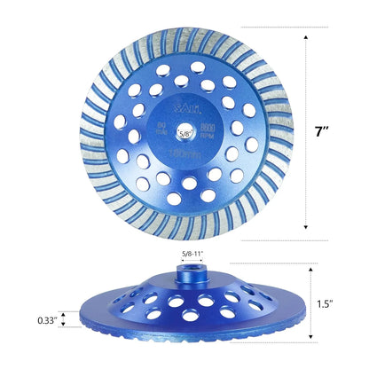 SALI 7 Inch 2pcs Concrete Grinding Wheels 43 Turbo Diamond Segments 5/8-11 Arbor Diamond Grinding Wheel Fit for Paint, Epoxy, Mastic, Coating Removal