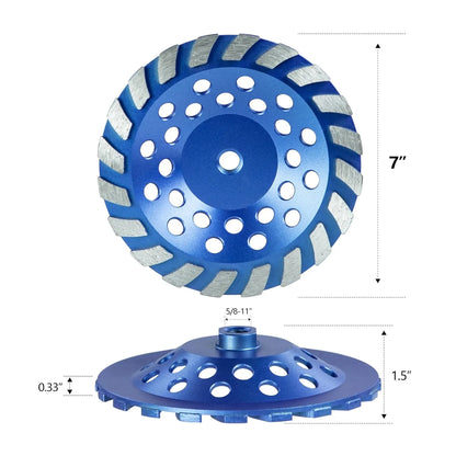 SALI 7 Inch 2pcs Concrete Grinding Wheels 20 Turbo Diamond Segments 5/8-11 Arbor Diamond Grinding Wheel Fit for Paint, Epoxy, Mastic, Coating Removal