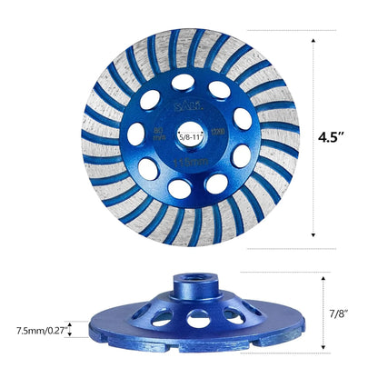SALI 4.5 Inch 3pcs Concrete Grinding Wheels 27 Turbo Diamond Segments 5/8-11 Arbor Diamond Grinding Wheel Fit for Paint, Epoxy, Mastic Coating Removal