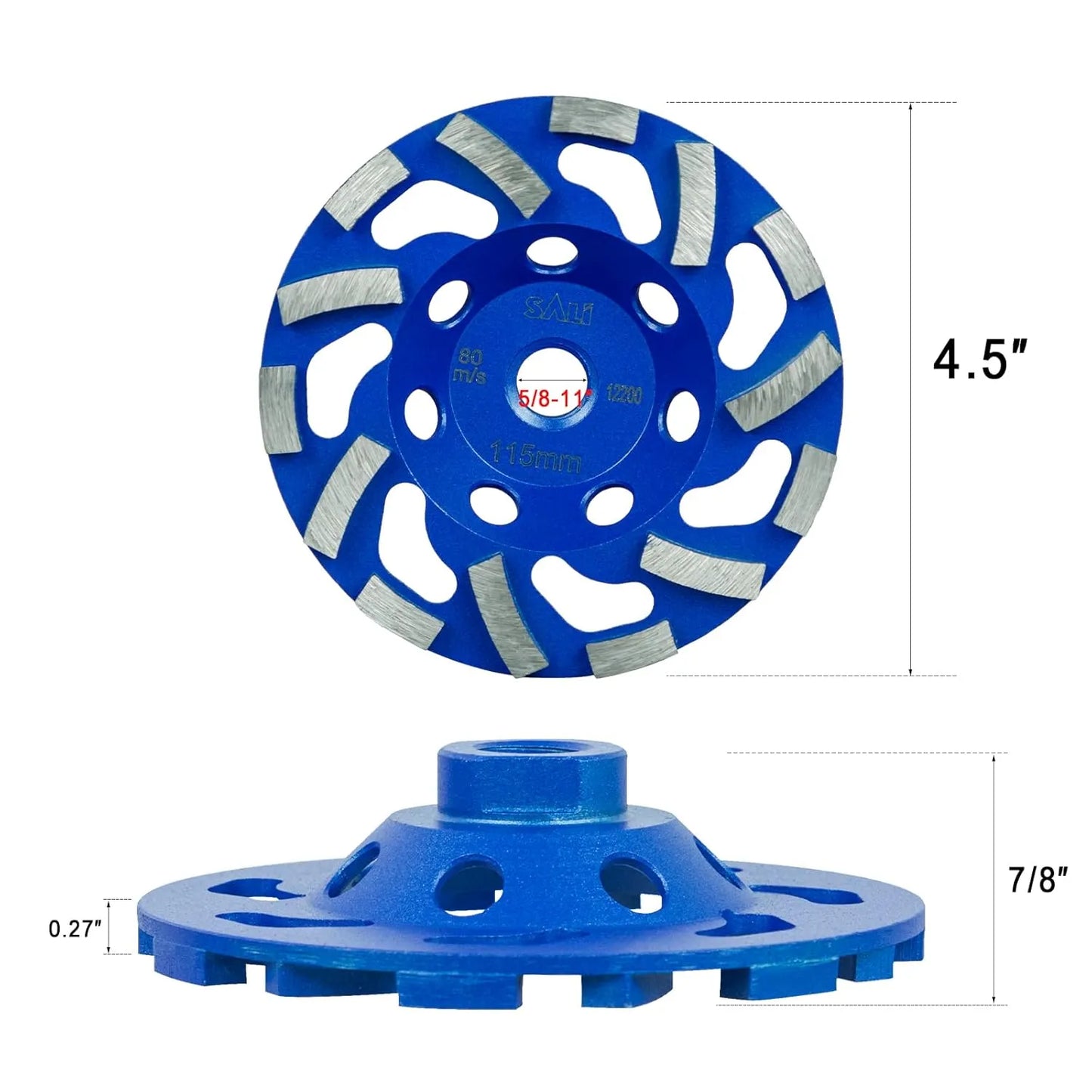 SALI 3pcs 4.5 Inch Concrete Grinding Wheels 14 Turbo Diamond Segments 5/8-11 Arbor Diamond Grinding Wheel Fit for Paint, Mastic, Epoxy Coating Removal