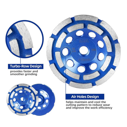 SALI 4.5 Inch Concrete Grinding Wheels 16 Turbo Diamond Segments 5/8-11 Arbor Diamond Grinding Wheel Fit for Paint, Epoxy, Mastic Coating Removal