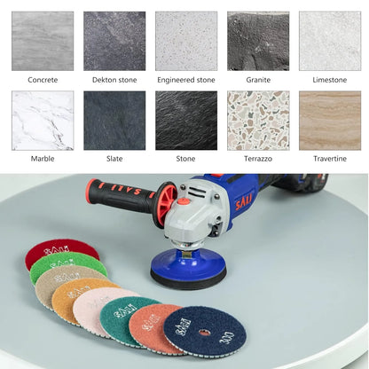 Sali 12 Pack Diamond Polishing Pads 4 Inch Wet Granite Stone Polish Pad Kit with 5/8’’-11 Backer Pad for Drill, Grinder, Polisher Polishing Pad for Concrete Marble Stone Countertop Quartz 30 Grit