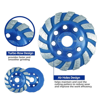 SALI 5pcs Diamond Concrete Grinding Wheel 4 1/2 inch for Polishing and Cleaning Stone Surface, Cement, Marble, Rock, Granite, and Thinset Removing, Angle Grinder Wheels Cup 115 * 22.2MM