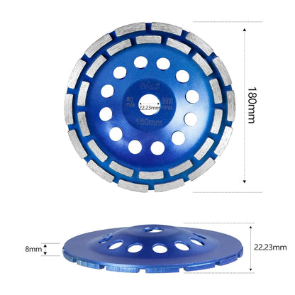 SALI Diamond Concrete Grinding Wheel 7 inch with 7/8" Arbor for Cleaning Stone Concrete Surface, Cement, Marble, Rock, Granite, and Thinset Angle Grinder Double Rows Wheels Cup 180 * 22.2 MM