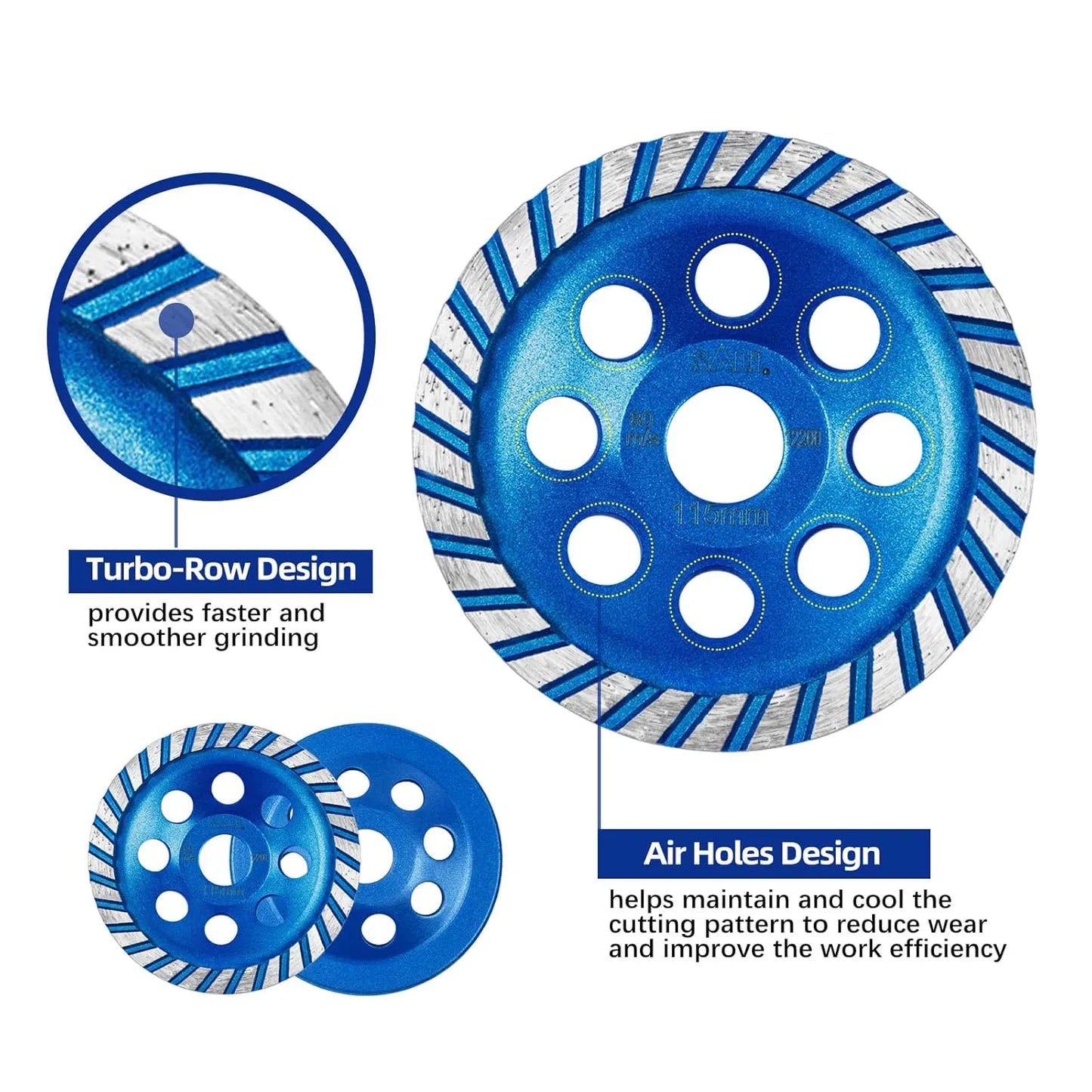 SALI Diamond Concrete Grinding Wheel 4 1/2 inch for Polishing and Cleaning Stone Concrete Surface, Cement, Marble, Rock, Granite, and Thinset Removing, Angle Grinder Turbo Wheels Cup 115*22.2*10 MM