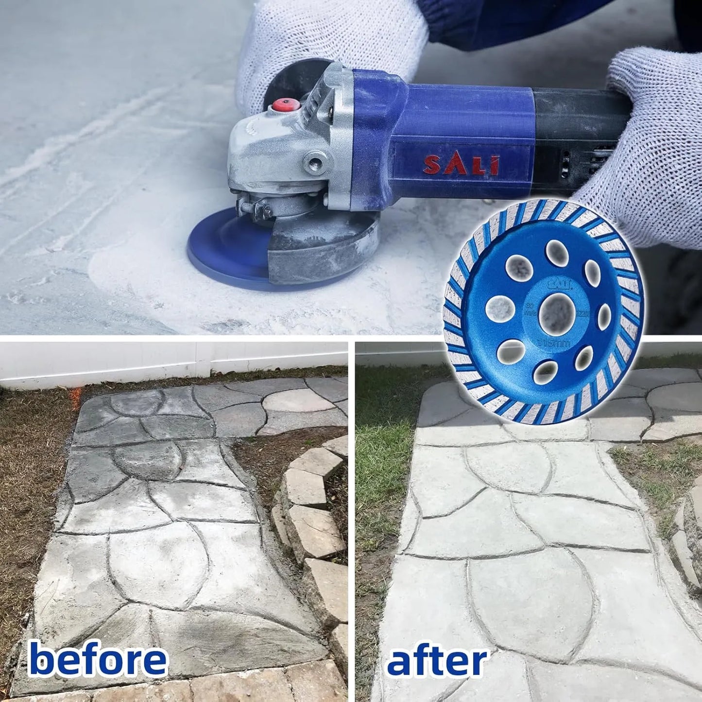 SALI Diamond Concrete Grinding Wheel 4 1/2 inch for Polishing and Cleaning Stone Concrete Surface, Cement, Marble, Rock, Granite, and Thinset Removing, Angle Grinder Turbo Wheels Cup 115*22.2*10 MM