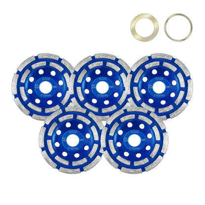 SALI 5pcs Diamond Concrete Grinding Wheel 4 1/2 inch for Polishing and Cleaning Stone Surface, Cement, Marble, Rock, Granite, and Thinset Removing, Angle Grinder Double Rows Wheels Cup 115 * 22.2MM
