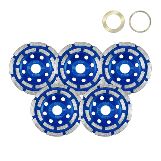 SALI 5pcs Diamond Concrete Grinding Wheel 4 1/2 inch for Polishing and Cleaning Stone Surface, Cement, Marble, Rock, Granite, and Thinset Removing, Angle Grinder Double Rows Wheels Cup 115 * 22.2MM