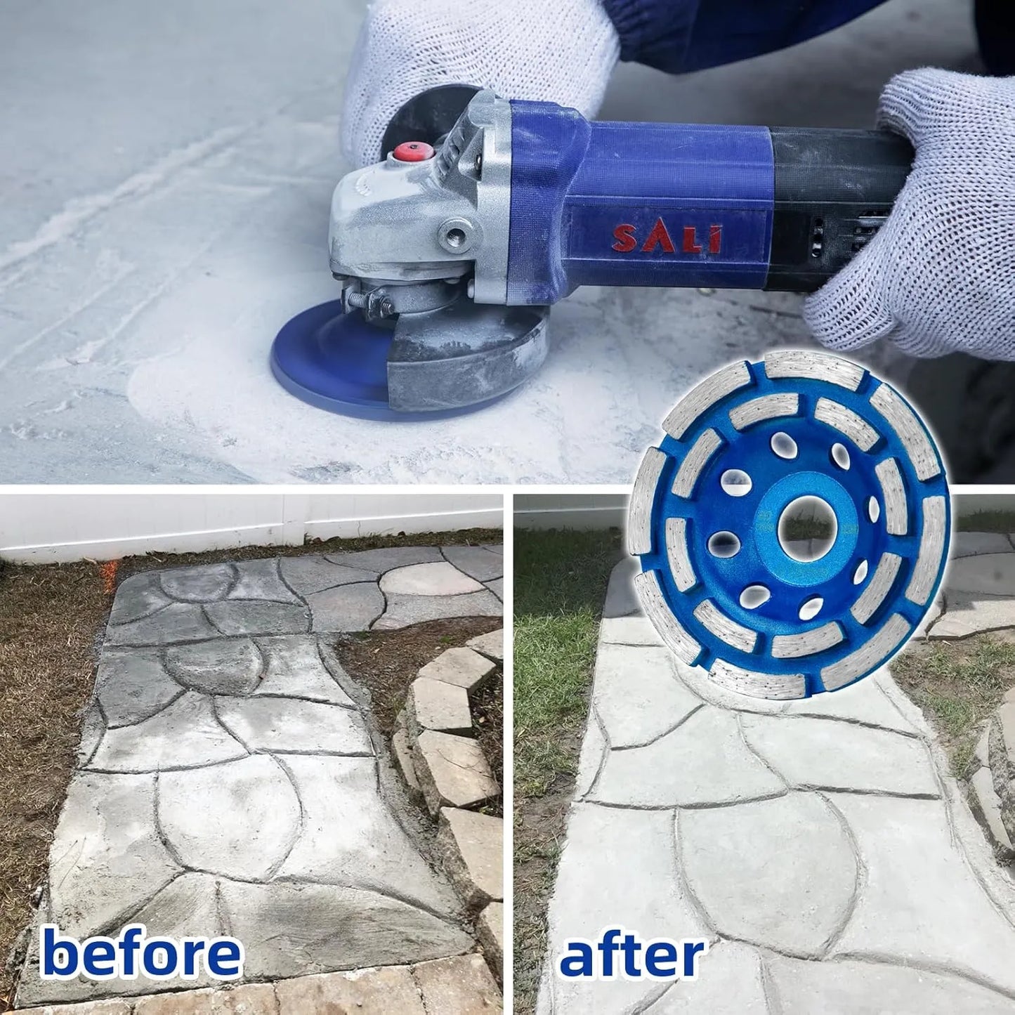 SALI 5pcs Diamond Concrete Grinding Wheel 4 1/2 inch for Polishing and Cleaning Stone Surface, Cement, Marble, Rock, Granite, and Thinset Removing, Angle Grinder Double Rows Wheels Cup 115 * 22.2MM