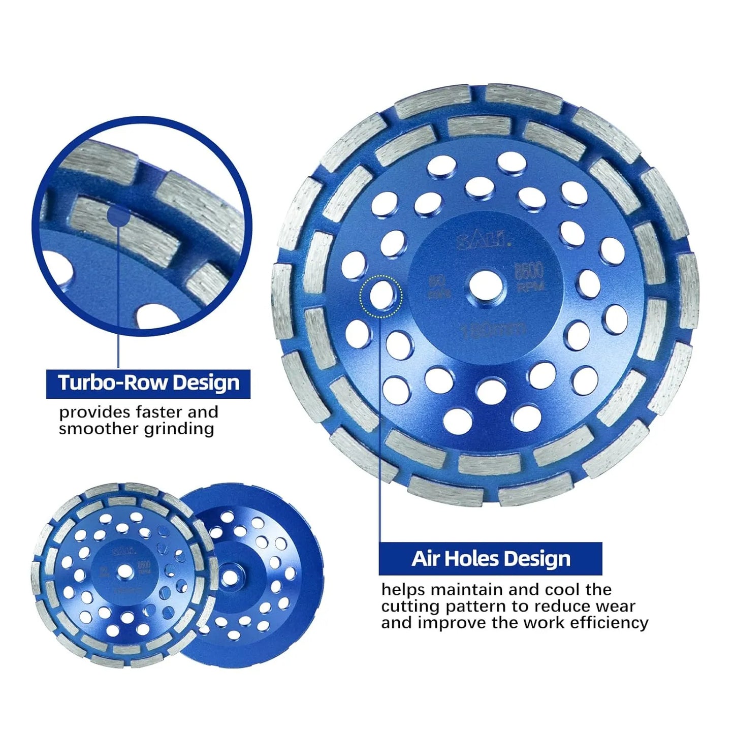 SALI 7 Inch 2pcs Concrete Grinding Wheels 28 Turbo Diamond Segments 5/8-11 Arbor Diamond Grinding Wheel Fit for Paint, Epoxy, Mastic, Coating Removal