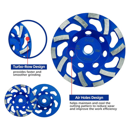 SALI 5pcs 4.5 Inch Concrete Grinding Wheels 14 Turbo Diamond Segments 5/8-11 Arbor Diamond Grinding Wheel Fit for Paint, Epoxy, Mastic Coating Removal with CDB New Technology