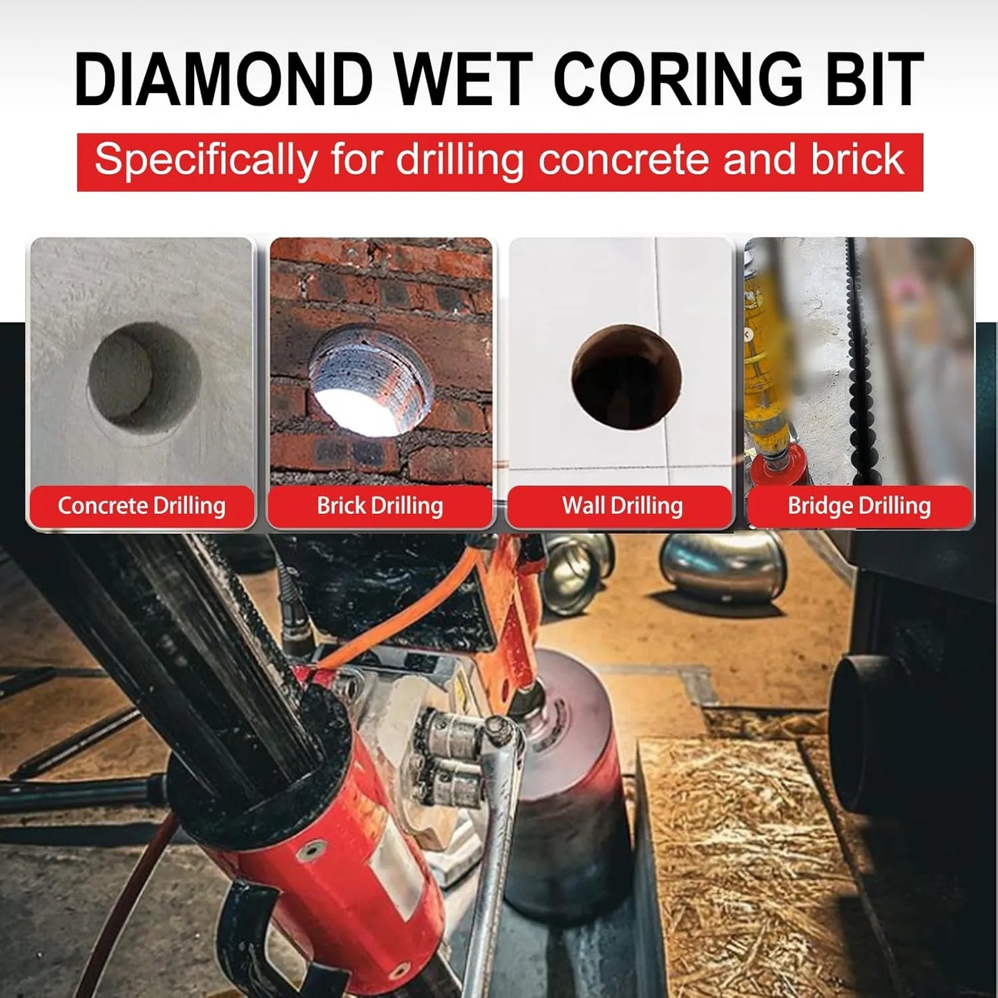 SALI Wet Diamond Core Drill Bits 4"/102mm Diameter, 15"/380mm Drilling Depth Concrete Core Drill Bit, 1-1/4-7" Thread Core Bit Turbo Laser-Welded Segments with Rebar, Brick, Block, Masonry, Stone