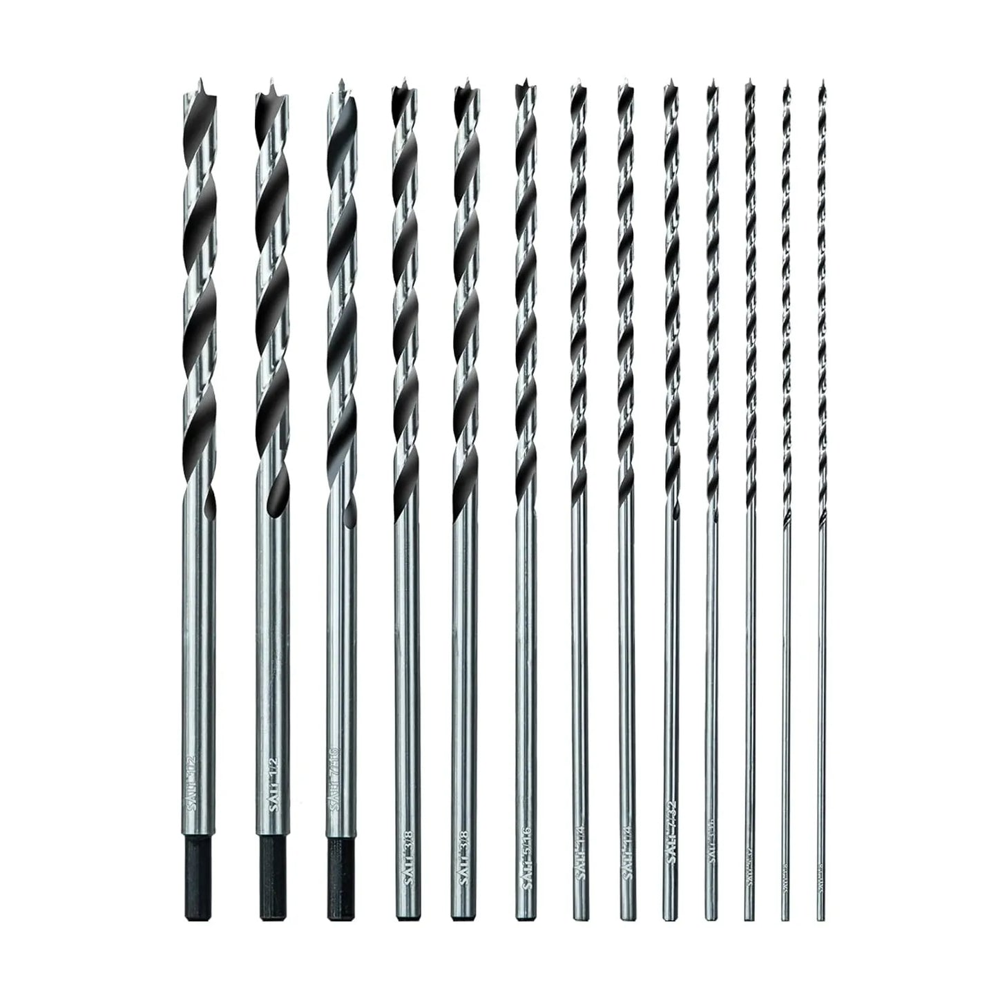 Sali 13PCS Brad Point Wood Drill Bit Set Carbon Steel Wood Drill Bit Set for Hardwood, Plywood, Plastic Round Holes in All Types of Wood Extra Long 11 Inch