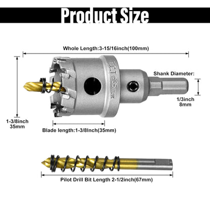 SALI 1-3/8" (35mm) TCT Hole Saw Kit Tungsten Carbide Tipped Hole Saw Drill Bit with Titanium-Plated Pilot Drill bit for Metal, Stainless Steel, Iron, Plastic