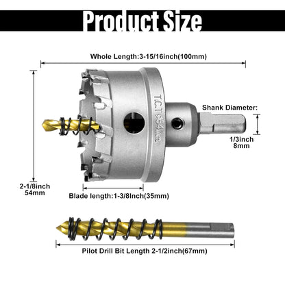 SALI 2-1/8" (54mm) TCT Hole Saw Kit Tungsten Carbide Tipped Hole Saw Drill Bit with Titanium-Plated Pilot Drill bit for Metal, Stainless Steel, Iron, Plastic