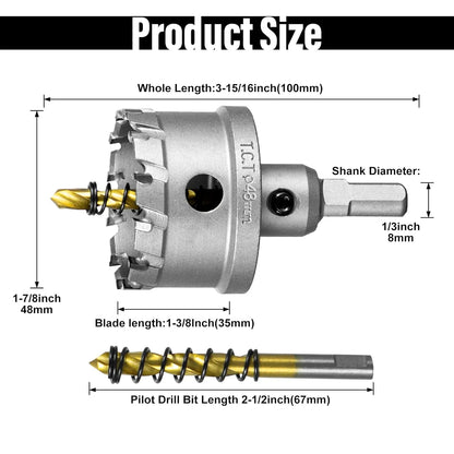 SALI 1-7/8" (48mm) TCT Hole Saw Kit Tungsten Carbide Tipped Hole Saw Drill Bit with Titanium-Plated Pilot Drill bit for Metal, Stainless Steel, Iron, Wood, Plastic