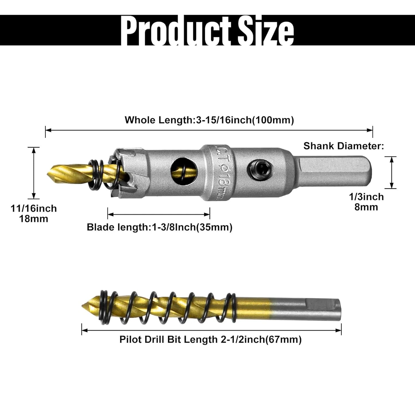 SALI 11/16" (18mm) TCT Hole Saw Kit Tungsten Carbide Tipped Hole Saw Drill Bit with Titanium-Plated Pilot Drill bit for Metal, Stainless Steel, Iron, Wood, Plastic