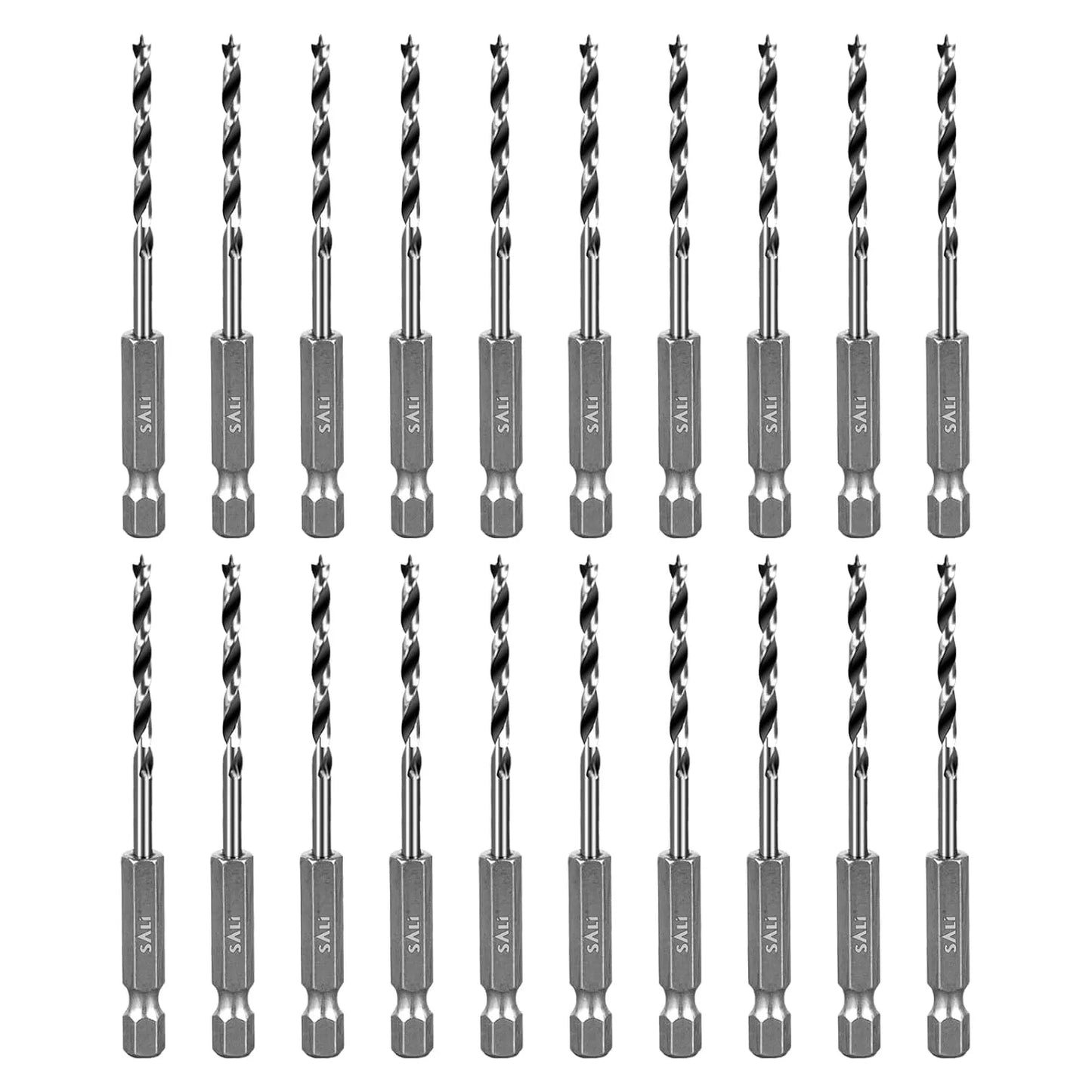 SALI Brad Point Drill Bits Set, 20 Pcs 1/8" Carbon Steel Wood Drill Bit Set with 1/4" Hex Shank for Hardwood, Plywood, Plastic Round Holes in All Types of Wood