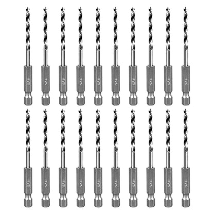 SALI Brad Point Drill Bits Set, 20 Pcs 1/8" Carbon Steel Wood Drill Bit Set with 1/4" Hex Shank for Hardwood, Plywood, Plastic Round Holes in All Types of Wood