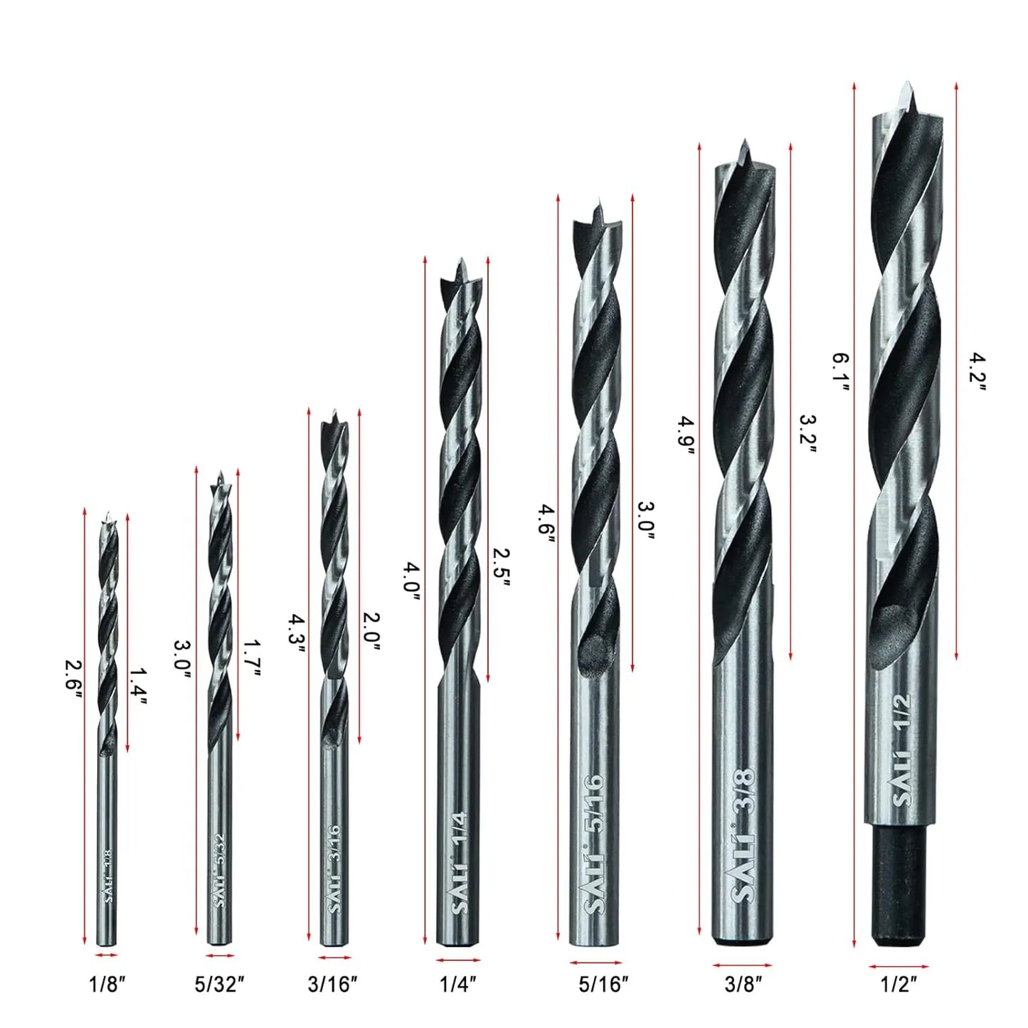 Sali Brad Point Wood Drill Bit Set Carbon Steel Wood Drill Bit Set for Hardwood, Plywood, Plastic Round Holes in All Types of Wood