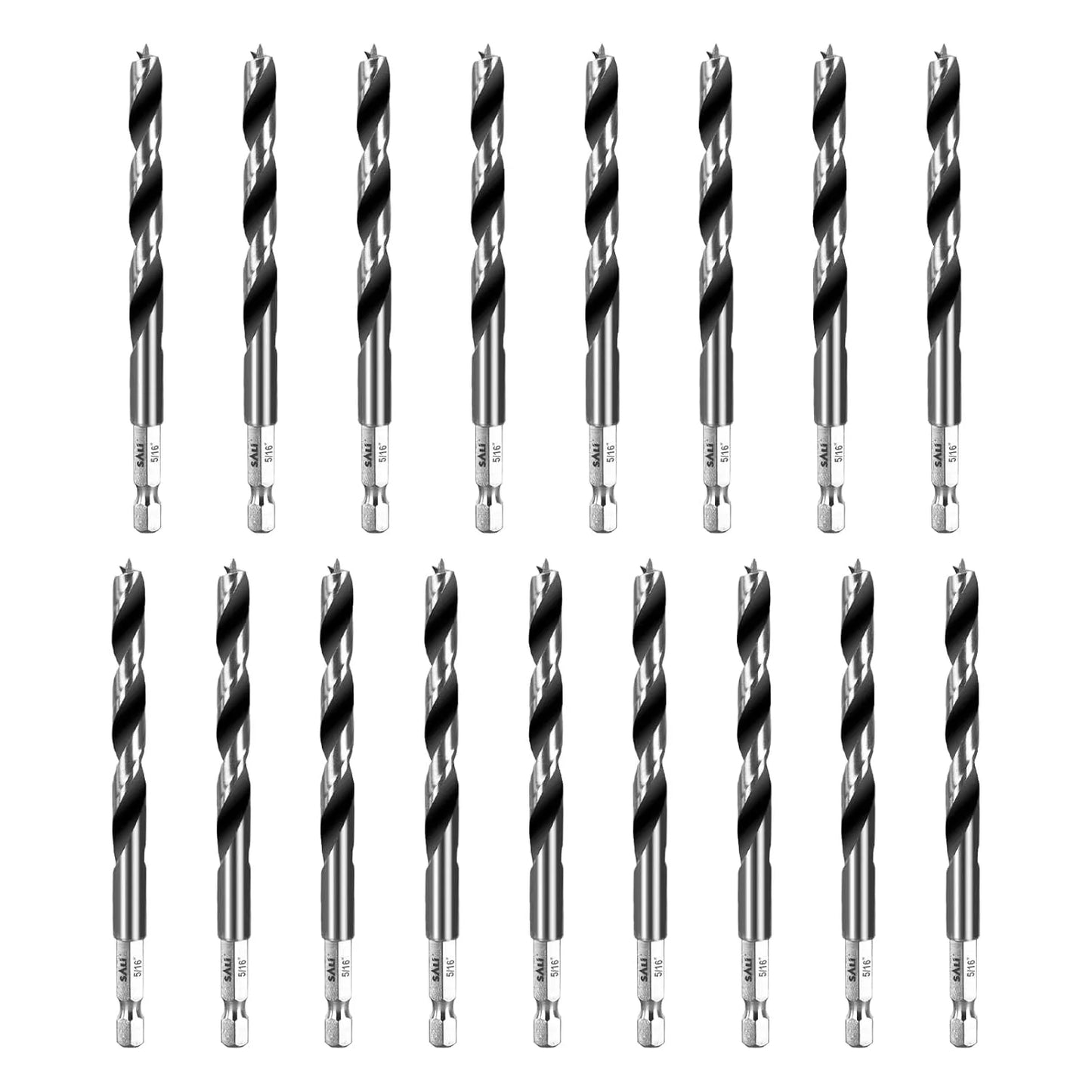 SALI Brad Point Drill Bits Set, 17 Pcs 5/16" Carbon Steel Wood Drill Bit Set with 1/4" Hex Shank for Hardwood, Plywood, Plastic Round Holes in All Types of Wood