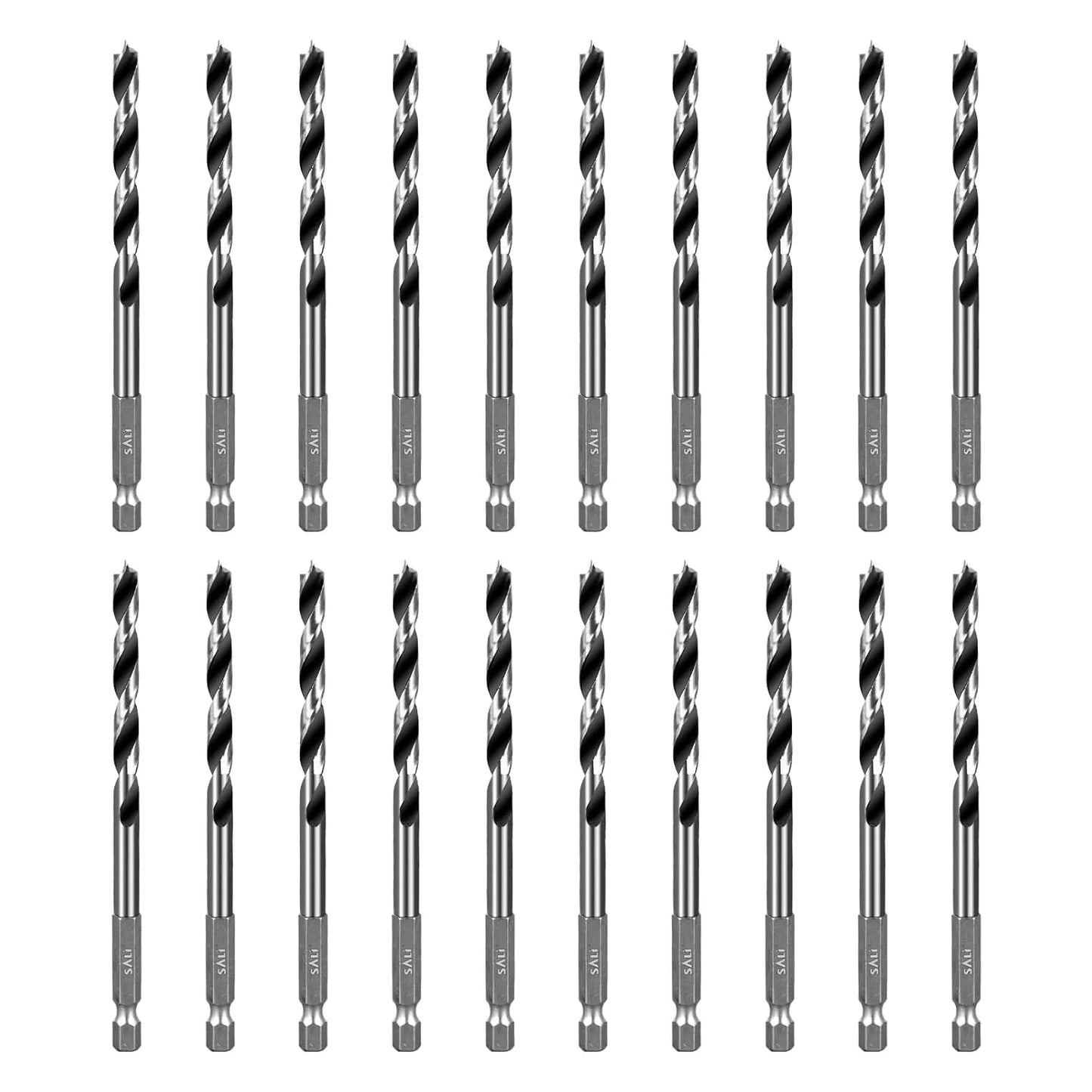 SALI Brad Point Drill Bits Set, 20 Pcs 1/4" Carbon Steel Wood Drill Bit Set with 1/4" Hex Shank for Hardwood, Plywood, Plastic Round Holes in All Types of Wood
