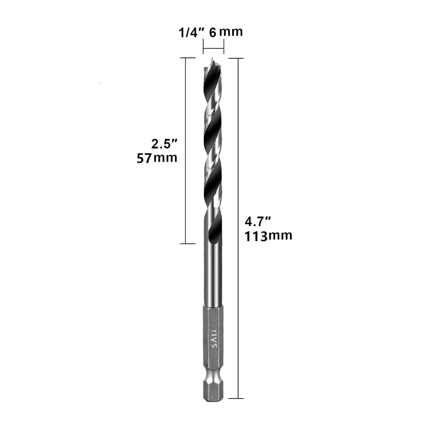 SALI Brad Point Drill Bits Set, 20 Pcs 1/4" Carbon Steel Wood Drill Bit Set with 1/4" Hex Shank for Hardwood, Plywood, Plastic Round Holes in All Types of Wood