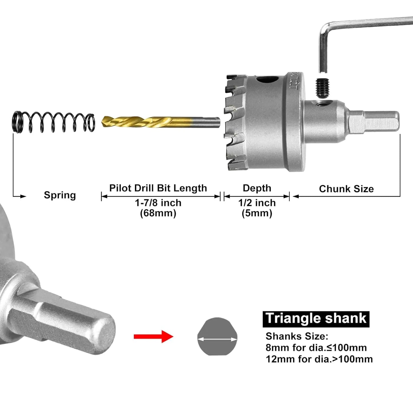 SALI 1-11/16" (43mm) TCT Hole Saw Kit Tungsten Carbide Tipped Hole Saw Drill Bit with Titanium-Plated Pilot Drill bit for Metal, Stainless Steel, Iron, Wood, Plastic