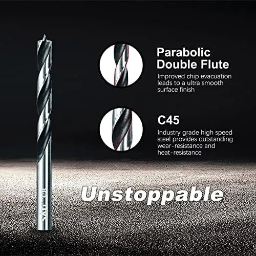 Sali 15pcs 5/16 inch Brad Point Wood Drill Bit Set Carbon Steel Wood Drill Bit Set for Hardwood, Plywood, Plastic Round Holes in All Types of Wood Extra Long 11 Inch