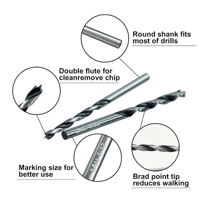 Sali 15pcs 5/16 inch Brad Point Wood Drill Bit Set Carbon Steel Wood Drill Bit Set for Hardwood, Plywood, Plastic Round Holes in All Types of Wood Extra Long 11 Inch