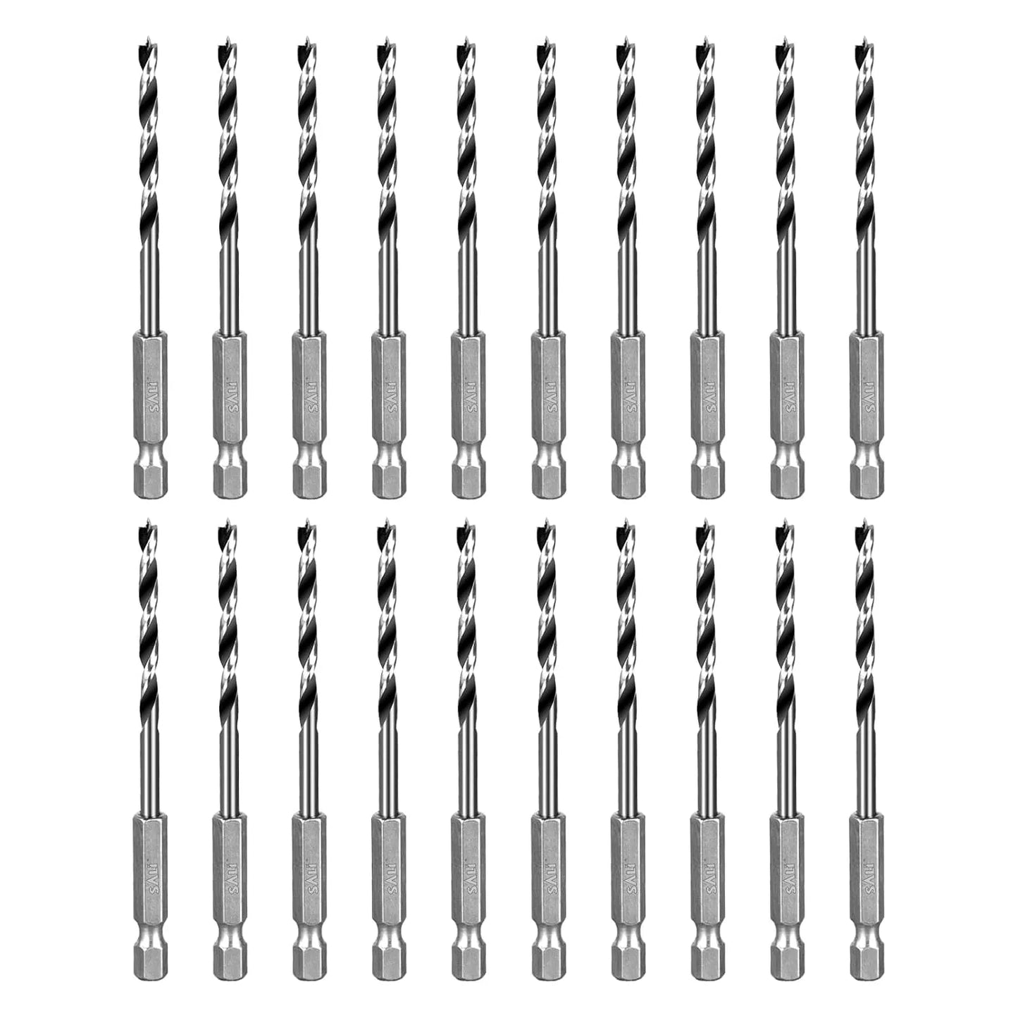 SALI Brad Point Drill Bits Set, 20 Pcs 5/32" Carbon Steel Wood Drill Bit Set with 1/4" Hex Shank for Hardwood, Plywood, Plastic Round Holes in All Types of Wood