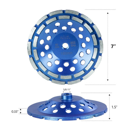SALI 7 Inch 2pcs Concrete Grinding Wheels 28 Turbo Diamond Segments 5/8-11 Arbor Diamond Grinding Wheel Fit for Paint, Epoxy, Mastic, Coating Removal