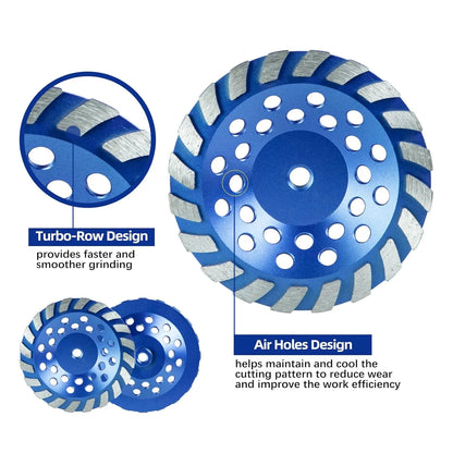 SALI 7 Inch 2pcs Concrete Grinding Wheels 20 Turbo Diamond Segments 5/8-11 Arbor Diamond Grinding Wheel Fit for Paint, Epoxy, Mastic, Coating Removal