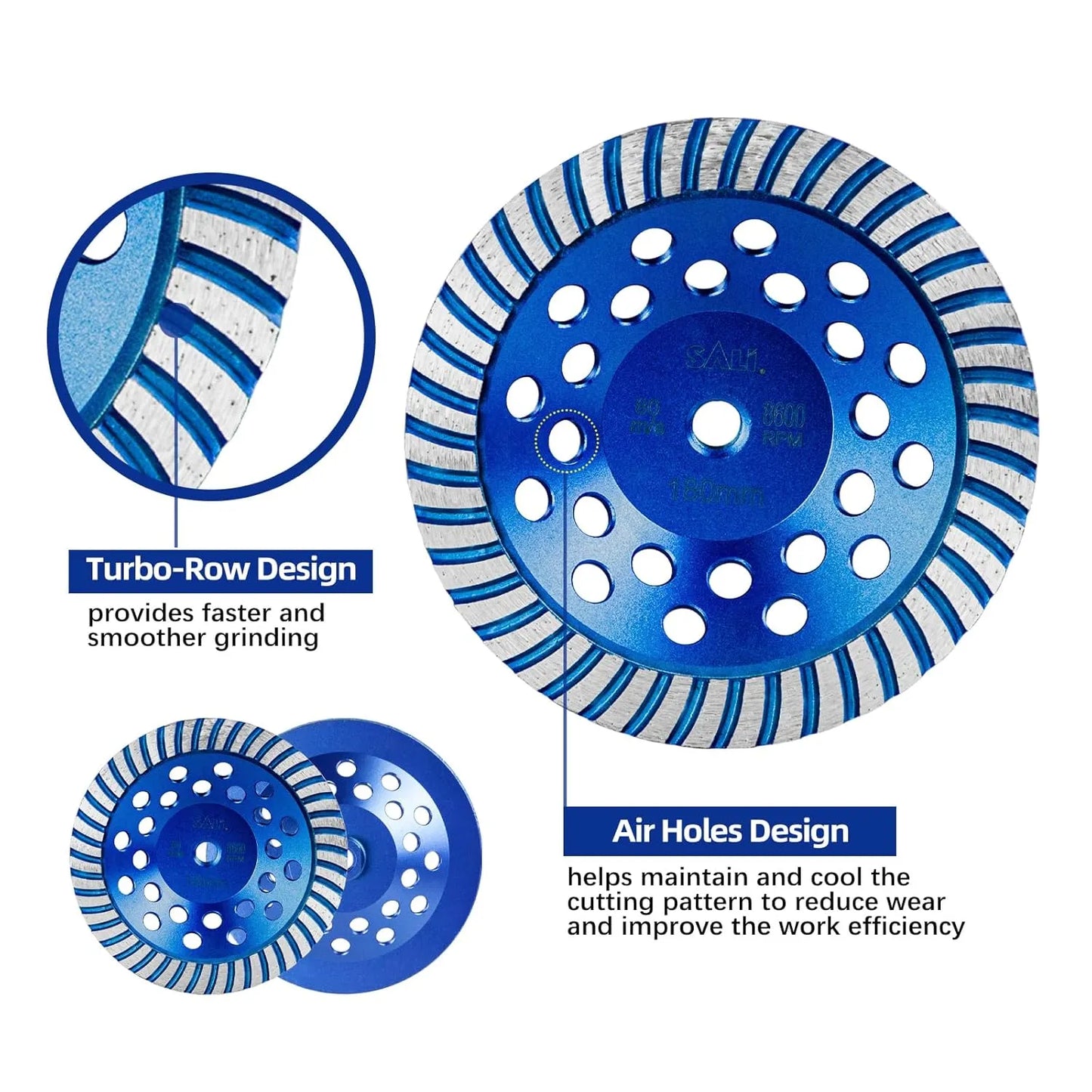 SALI 7 Inch Concrete Grinding Wheels 43 Turbo Diamond Segments 5/8-11 Arbor Diamond Grinding Wheel Fit for Paint, Epoxy, Mastic, Coating Removal