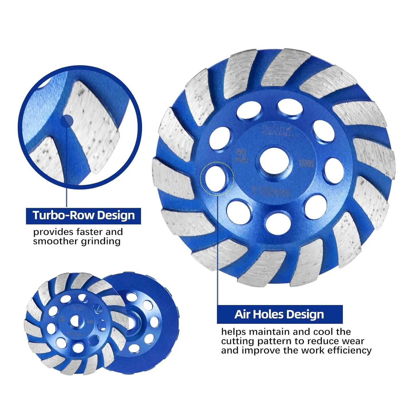 SALI 5PCS 4.5 Inch Concrete Grinding Wheels 14 Turbo Diamond Segments 5/8-11 Arbor Diamond Grinding Wheel Fit for Paint, Epoxy, Mastic, Coating Removal